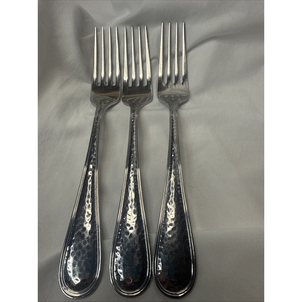 Reed Barton GLOSSY HAMMERED STAINLESS Set Of 3 Dinner Forks 8" Dorado
